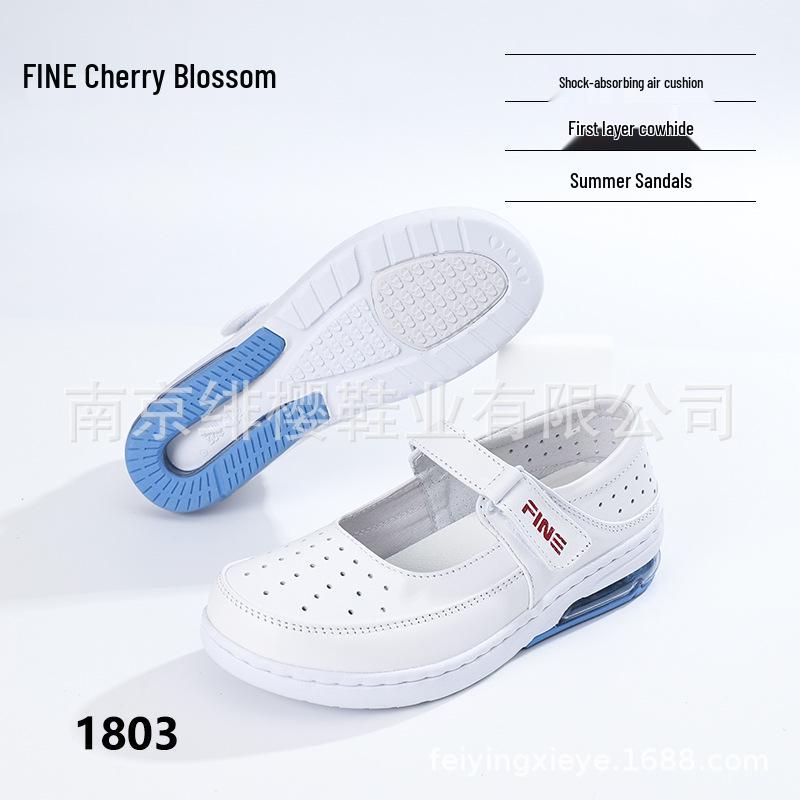 Women s Cowhide Nurse Shoes: Breathable, Cushioned, Non-Slip, Waterproof, Velcro Strap, Comfortable Platform. 41