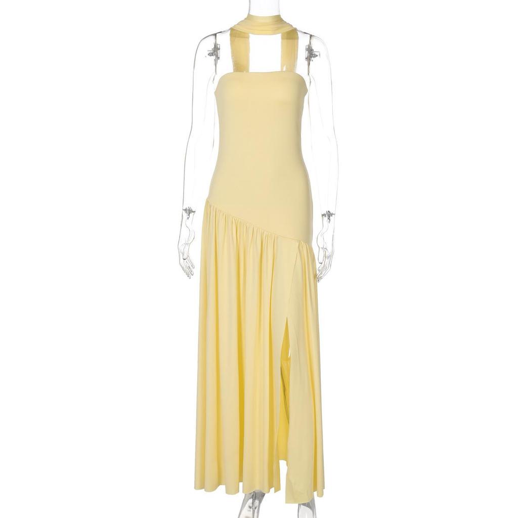 Spring/Summer 2026 European & American Women's Strapless Backless Solid Color Slit Long Dress