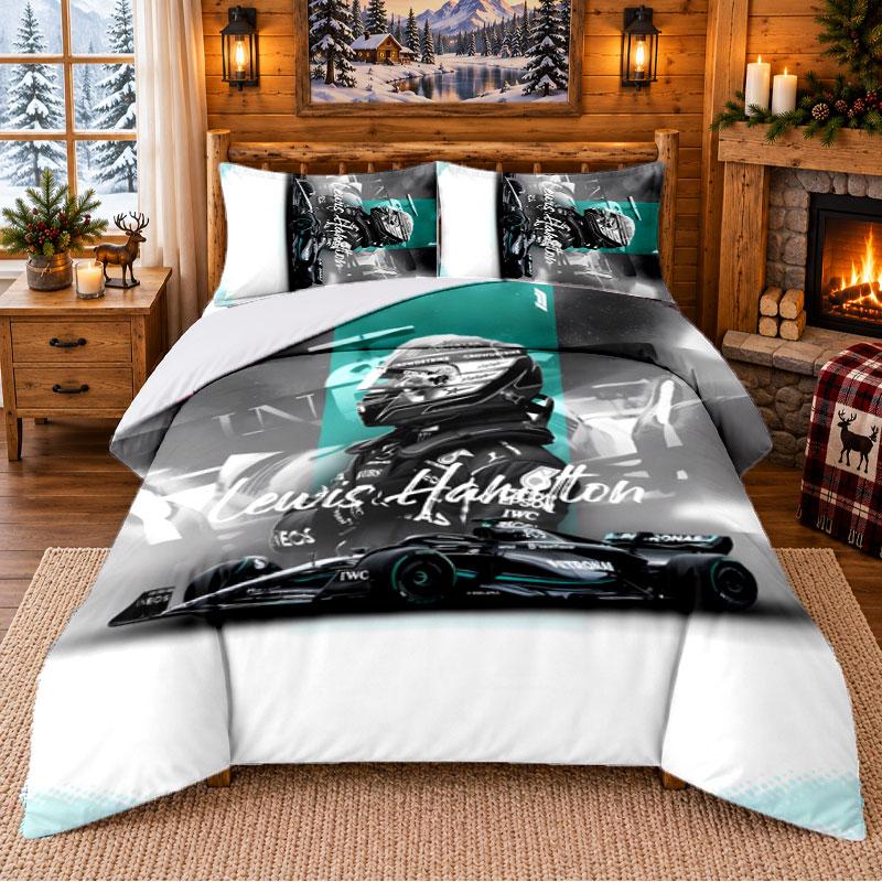 Lewis Hamilton Pattern Bedding 3Pcs Set Bed Sheet And Pillowcases For Indoor Bedroom