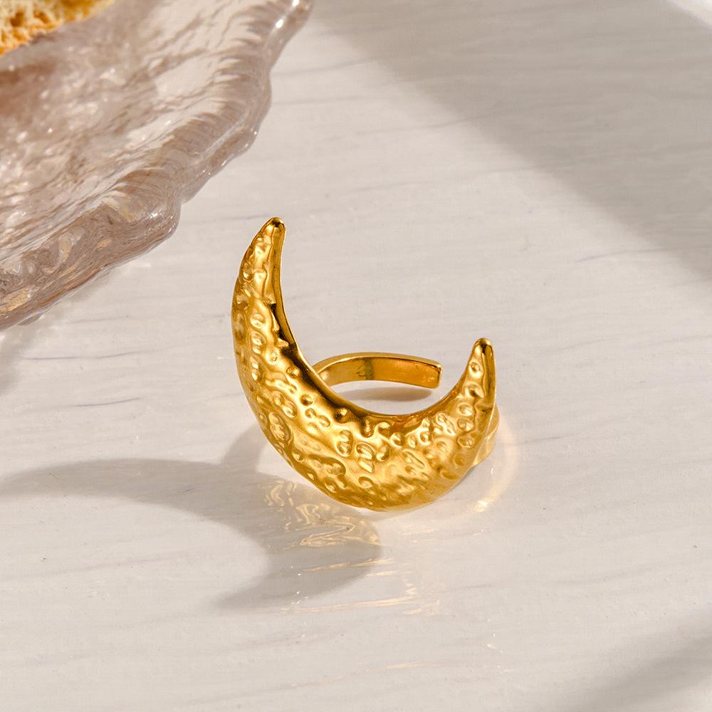Women's Geometric Moon Stainless Steel Adjustable Ring - High-End Titanium Steel, European & American Style