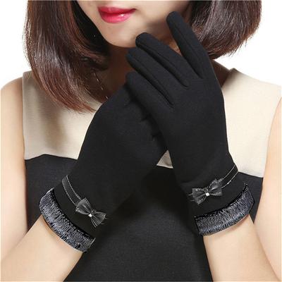 New Fashion Grace Lady Gloves Women Winter Vintage Bow-Knot Touch Screen Driving  Warm Windproof Glove Mittens