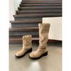 Cowhide Version~ Grape Ma Two Ways To Wear Western Boots Can Be Folded Thick Heel Buckle Stacked Boots Women's Boots