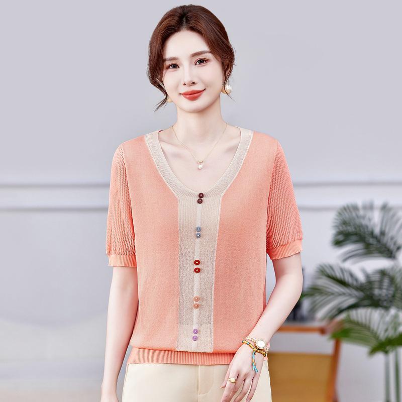Mother’s Day Stylish Ice Silk Short-Sleeved T-shirt for Middle-Aged and Elderly Women - Summer 2026 Edition