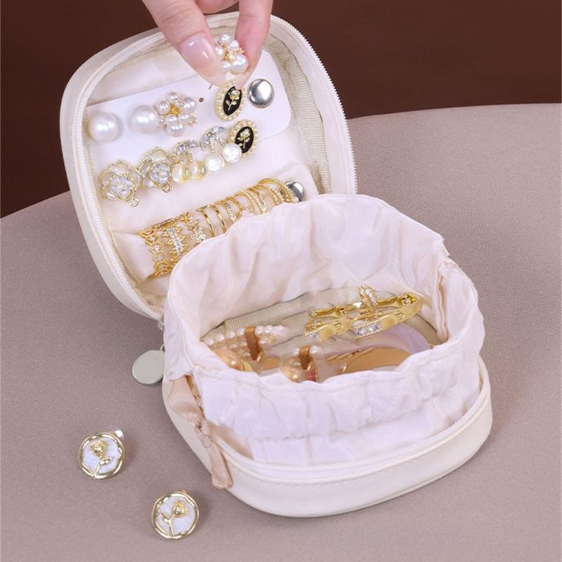 Leather Jewelry Storage Bag With Adjustable Drawstring Design Safely Holds Earrings Necklaces Rings Portable Organizers