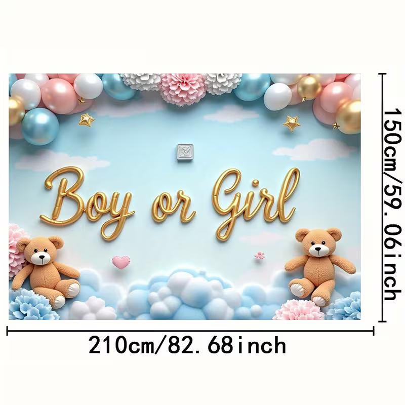 2D HD Blue Pink Gender Reveal Backdrop, Baby Shower Party Photo Background Cloth