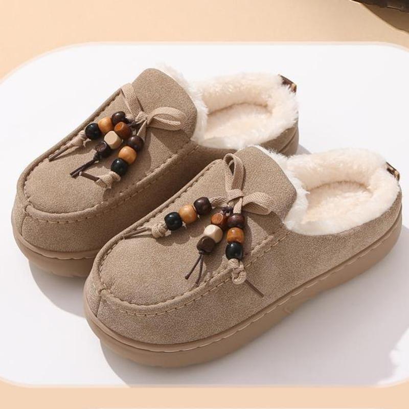 

Under the line, the whole piece of velvet warm cotton slippers, autumn and winter women s imitation leather beaded bag head mop can be worn outside 36-37