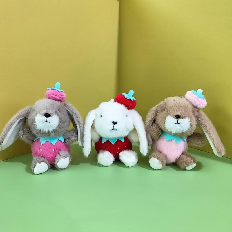 1Pcs Rabbit Keychain Doll Plush Toy Mini Couple Backpack Pendant Strawberry Rabbit Doll Decoration Gifts For Girls