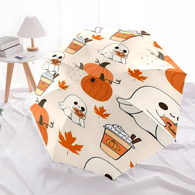 1pc Pumpkin Ghost Automatic Umbrella   Auto Open/Close Folding Umbrella with  8 Rib Frame, 3 Fold Compact Umbrella for Men & Women, 131