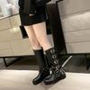 Fashion Belt Buckle Block Heel No Knee Long Thigh Fashion Boots Women's Square Toe Motorcycle Boots