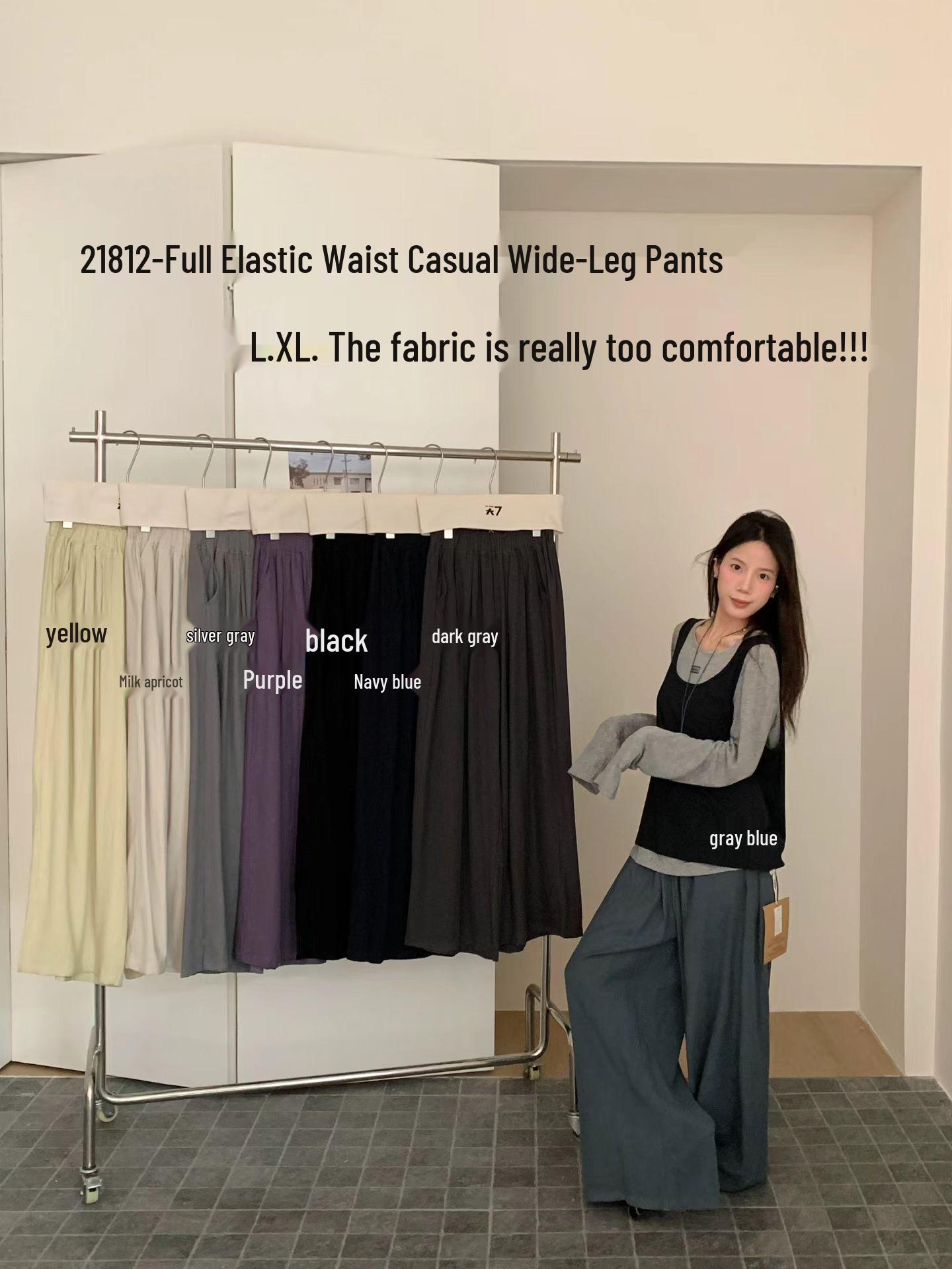 Plus Size Women s Elastic Loose Wide Leg Flowing Pants - Spring Casual L серебряный серый