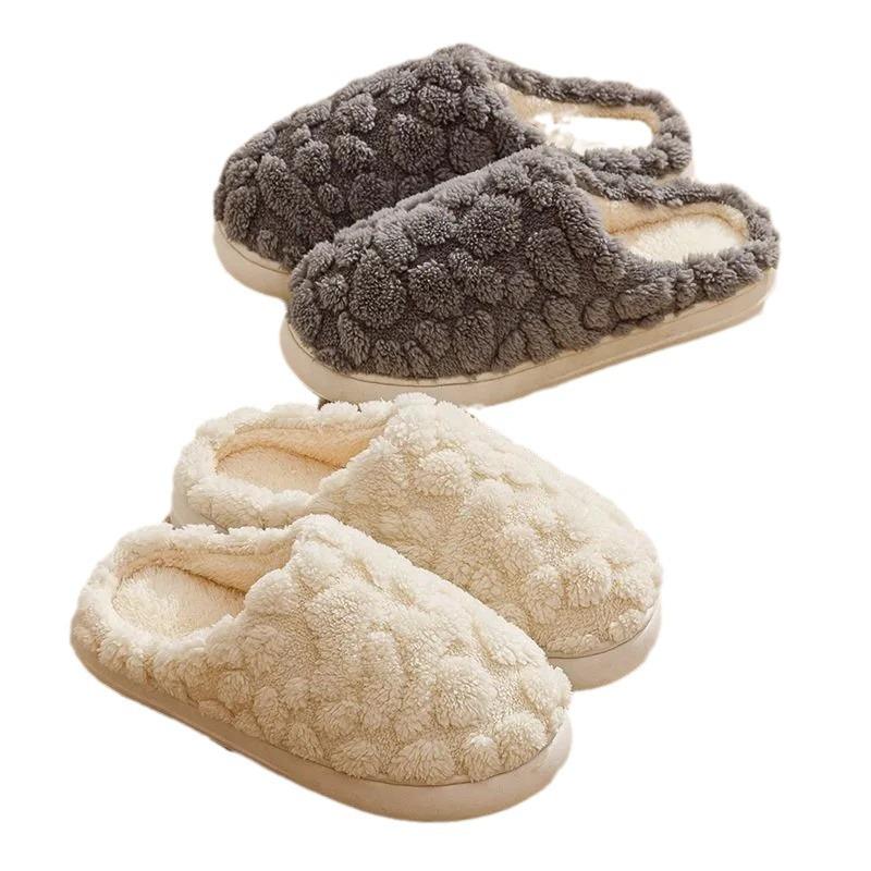 Cotton slippers autumn and winter household plush couple warm non-slip home shoes supermarket