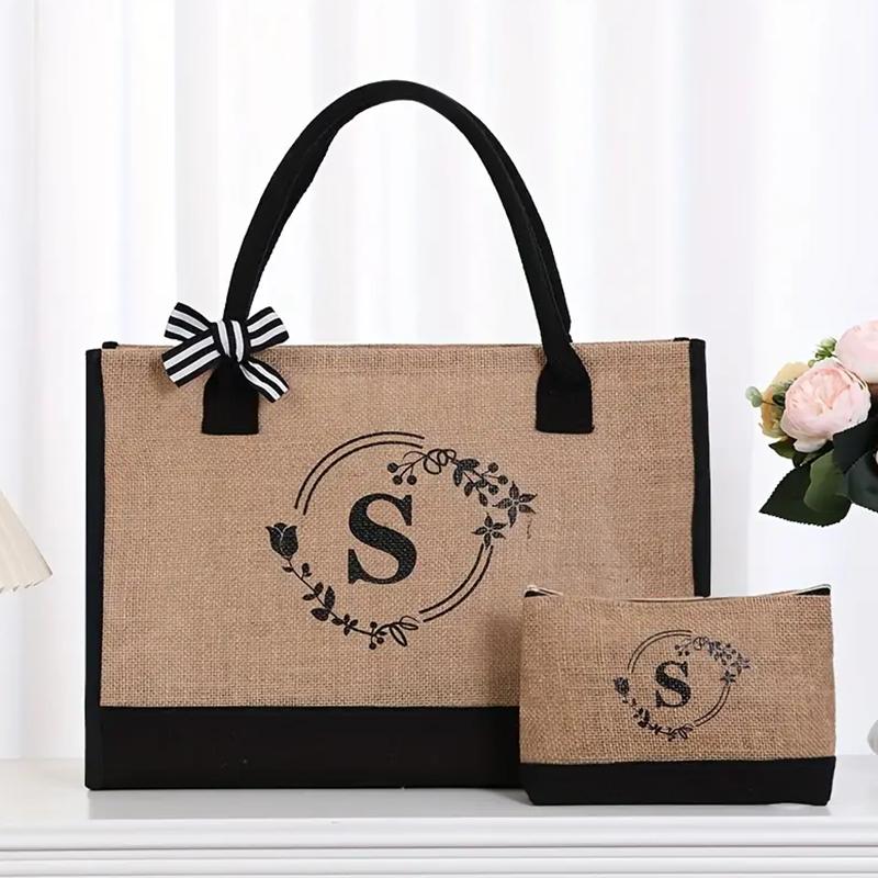 Large Capacity Letter Printed Handbag Lunch Bag Party DIY Gift Bag Reusable Canvas Shopping Bag