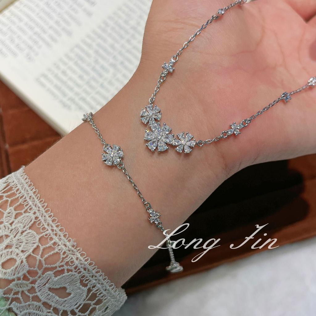 Leichter Luxus Vergissmeinnicht Blume Halskette Armband Voll von Diamanten und Blitz High-End Leichter Luxus Mode Halskette Schmuck