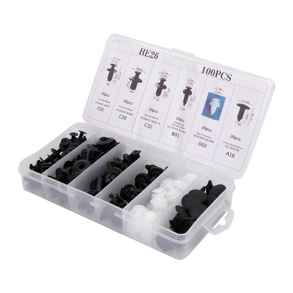 Acouto Car Plastic Hole Plug Assortment,100 Pcs Universal Car Door Card Panel Trim Clips Bumper Fastener Retainer Push Rivet Kit