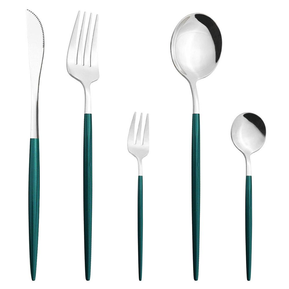 5Pcs White Gold Dinnerware Cutlery Set Knife Dessert Fork Coffee Spoon Tableware Stainless Steel Dinner Flatware Silverware Set