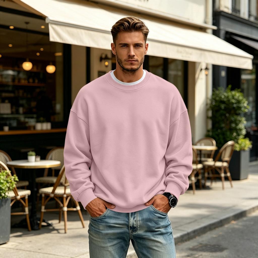 Men's Lined Crewneck Long Sleeve Sweatshirt Casual Loose Fit Pullover for Fall Winter