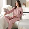 Pure cotton women's pajamas, long-sleeved trousers, cardigan, loose large-size loungewear, women's spring and autumn models can be worn out.
