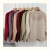 Women's Fleece-Lined SweaterThick Loose Semi-Turtleneck Sweater Rhinestone Pullover Knit Top