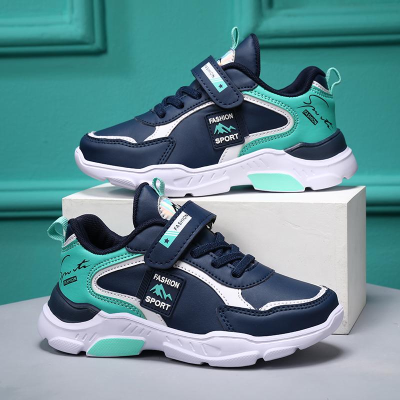 Boys Running Sports Shoes Girls Elastic Casual Sneakers PU Leather Jogging Shoes for Kids Outdoor Sneakers