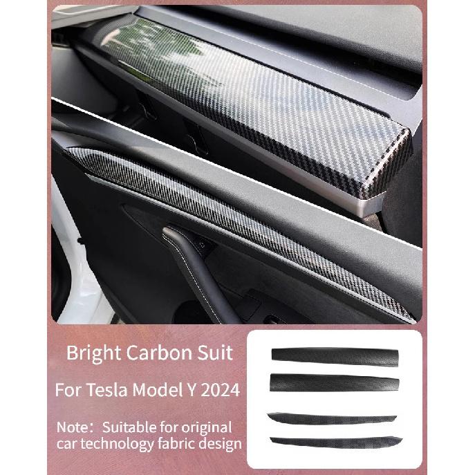 For Tesla Model 3 Y -2024 Car Dashboard Cover Carbon Fibre ABS Door Dash Trim Panel Interior Accessories Sticker Car Gadgets
