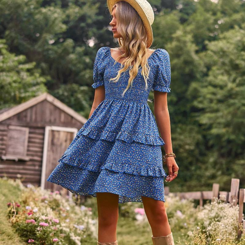 Romantic Dress Floral Long Sleeve Short Sleeve Cake