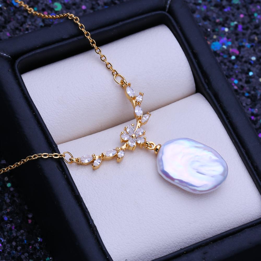 LSOOYH Natural Freshwater 12-16mm Big Baroque Pearl Necklaces Classic Gold Color Pendant Birthday Gifts For Women
