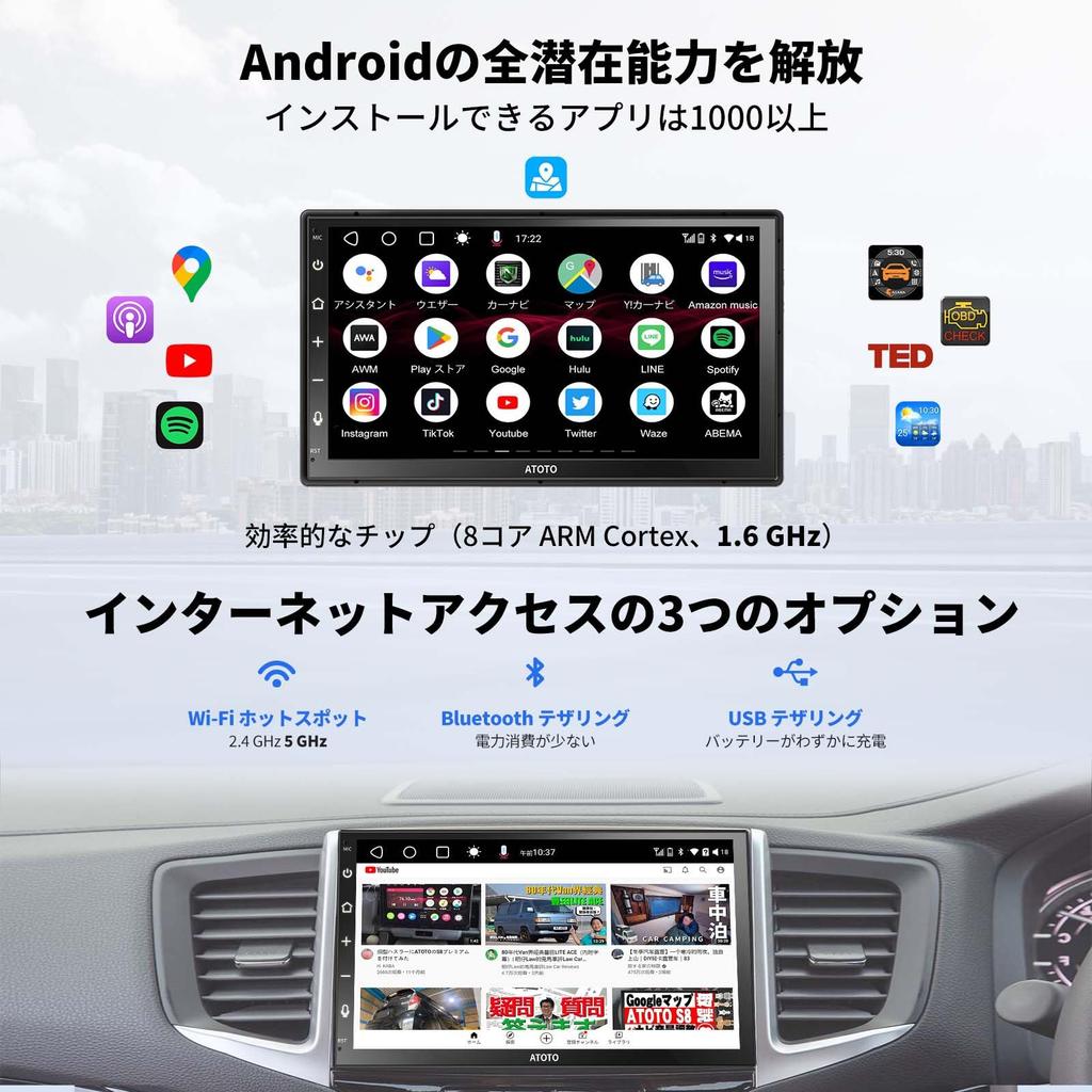 ATOTO A6 PF Android Audio Integrert 2DIN Bilstereo 7 Tommer QLED Berøring Trådløs CarPlay Trådløs Android Speiling Tethering Dobbel GPS HD 2G A6G2B7PF