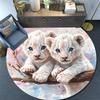 Lion Cubs Round Area Rug,Carpet Rug for Living Room Bedroom Sofa Playroom Decor,Non-slip Floor Mat