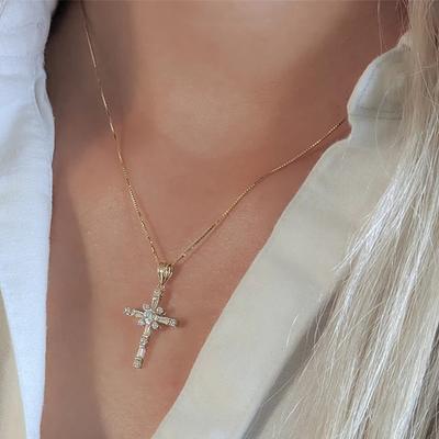 Huitan Fashionable Cross Pendant Necklace for Women Brilliant Cubic Zirconia Luxury Wedding Accessories Exquisite Girls Jewelry