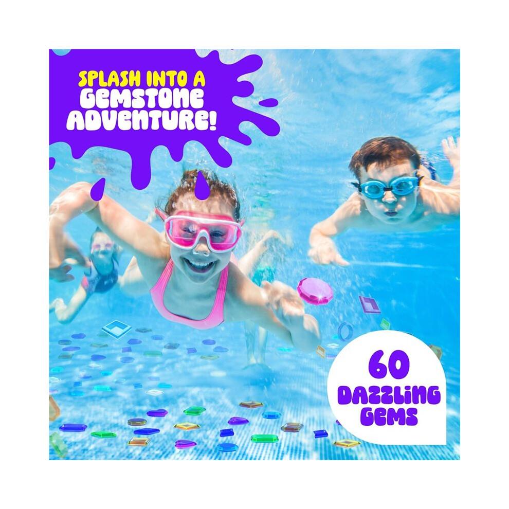 Jouets de Piscine "Pierres Précieuses de Plongée": 64 Pierres Précieuses Colorées pour la Plongée Sous-Marine avec Sac en Filet
