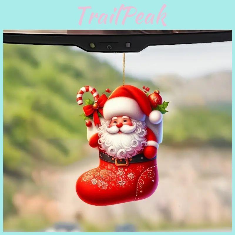 Santa Christmas Car Acrylic Pendants Cartoon Design Auto Decoration Festive