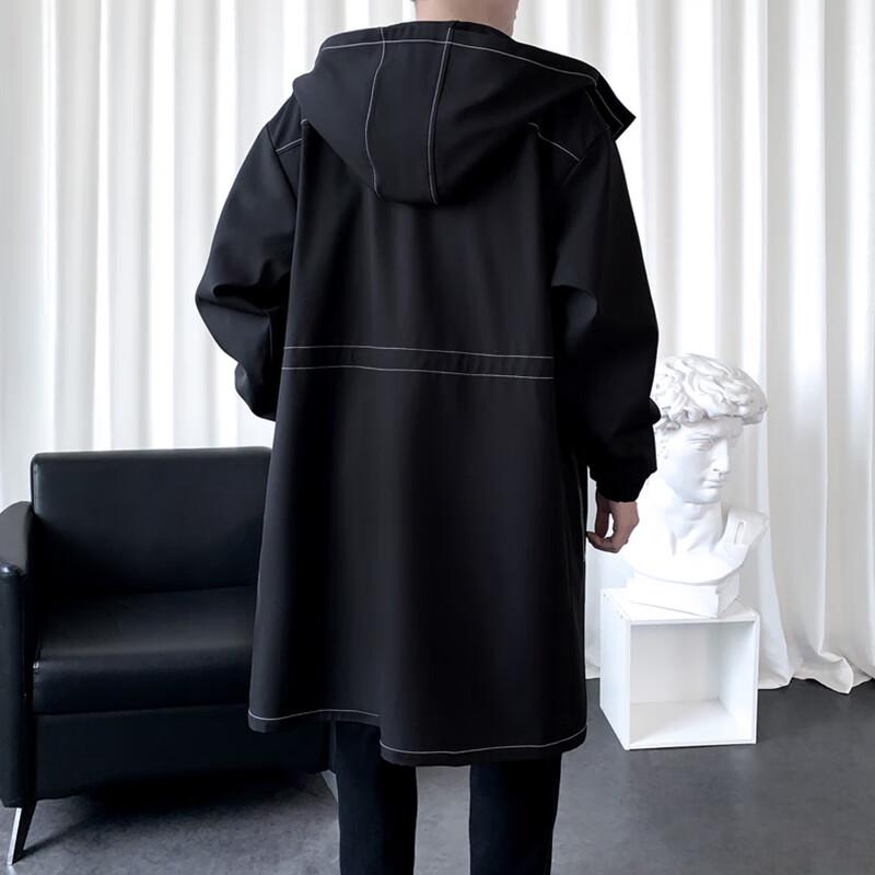ROMON Men's Mid-Length Hooded Trench Coat