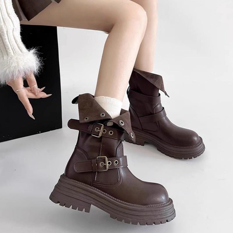 Fashion 2025 Autumn Fashion Retro Comfortable Women's Boots Britain Style Outdoor Ankle Boots New Designer Platform Leather Boots Mujer