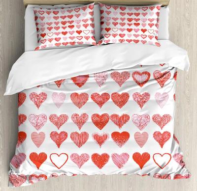 Valentines Day Duvet Cover Heart of Love and Romance Hand Drawn Style Romantic Art Bedroom Wedding Decorative for Women Gifts