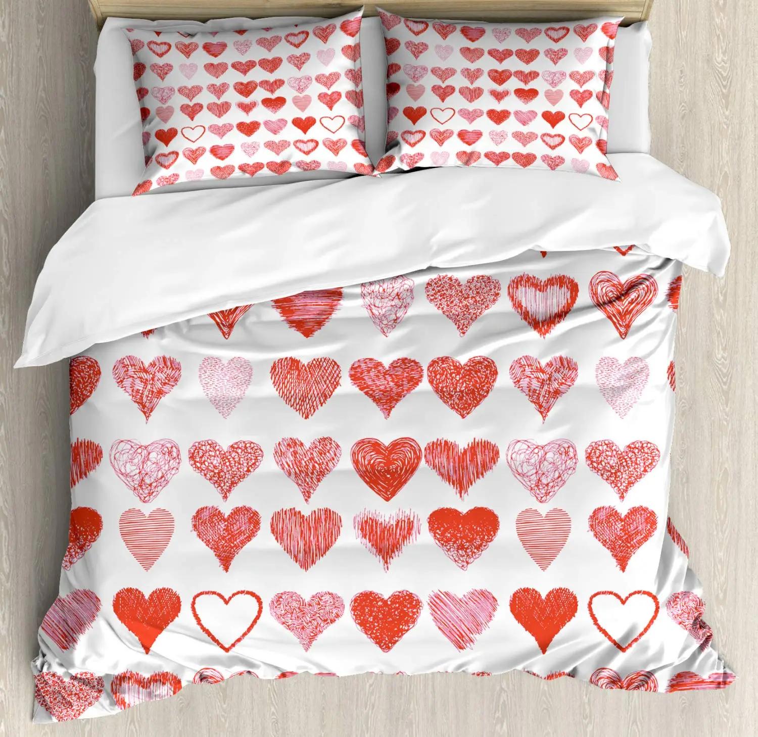 

Valentines Day Duvet Cover Heart of Love and Romance Hand Drawn Style Romantic Art Bedroom Wedding Decorative for Women Gifts 70x133cm 2pcs
