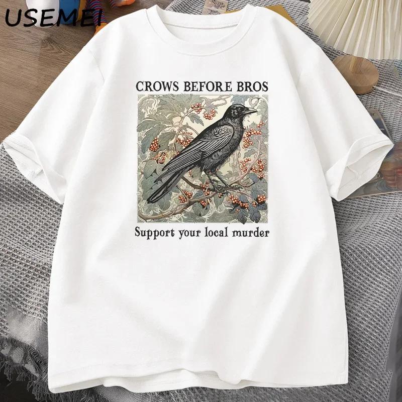 

Funny Crows Before Bros Retro T Shirt Women Men Halloween T-shirt Casual Cotton Crewneck Short Sleeve Tee Dark Academia Clothing XXXL білий