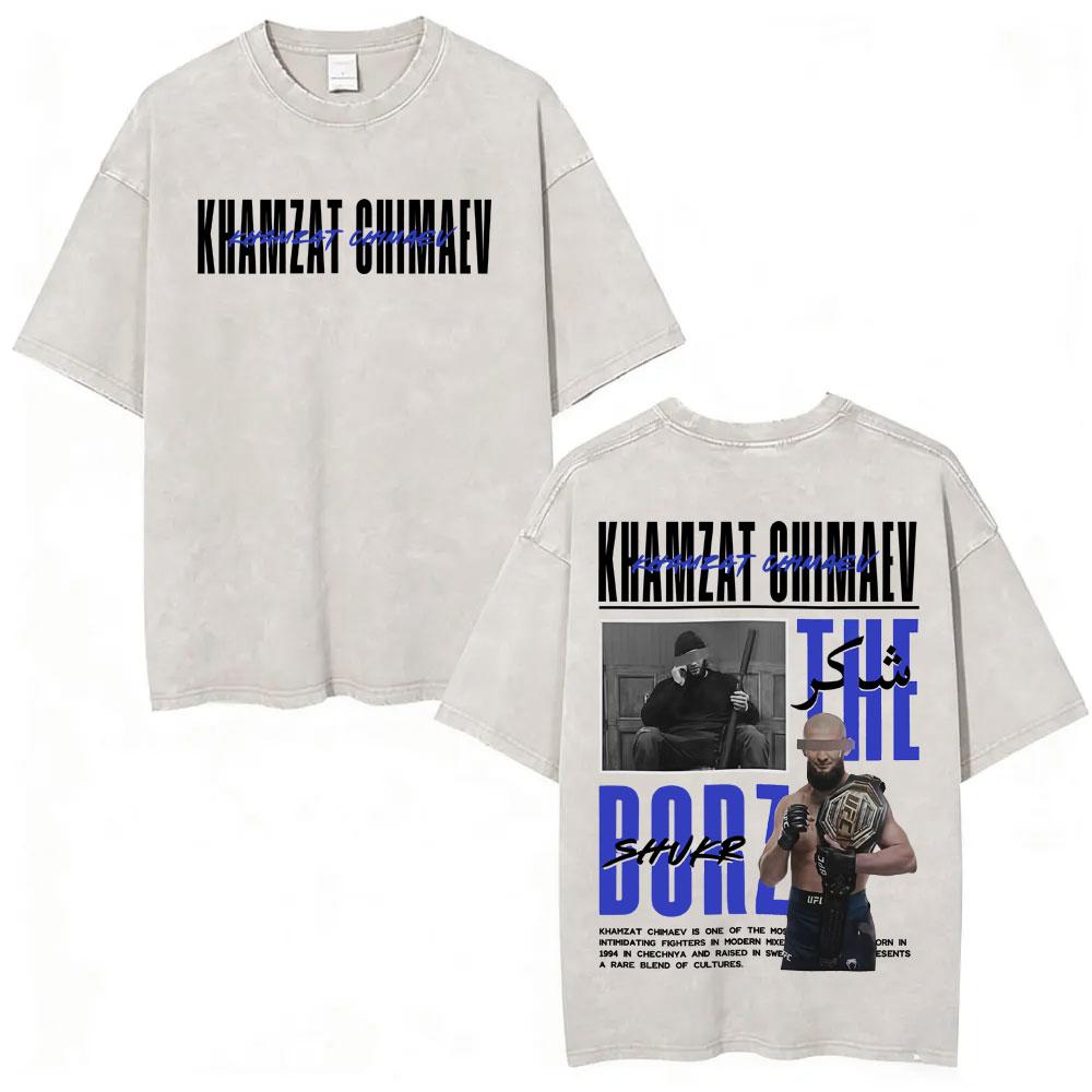 

Khamzat Chimaev Graphic Cover T Shirts Men Women Vintage Washed Short Sleeve Tshirts Cotton Casual Oversized Tshirt Streetwear S