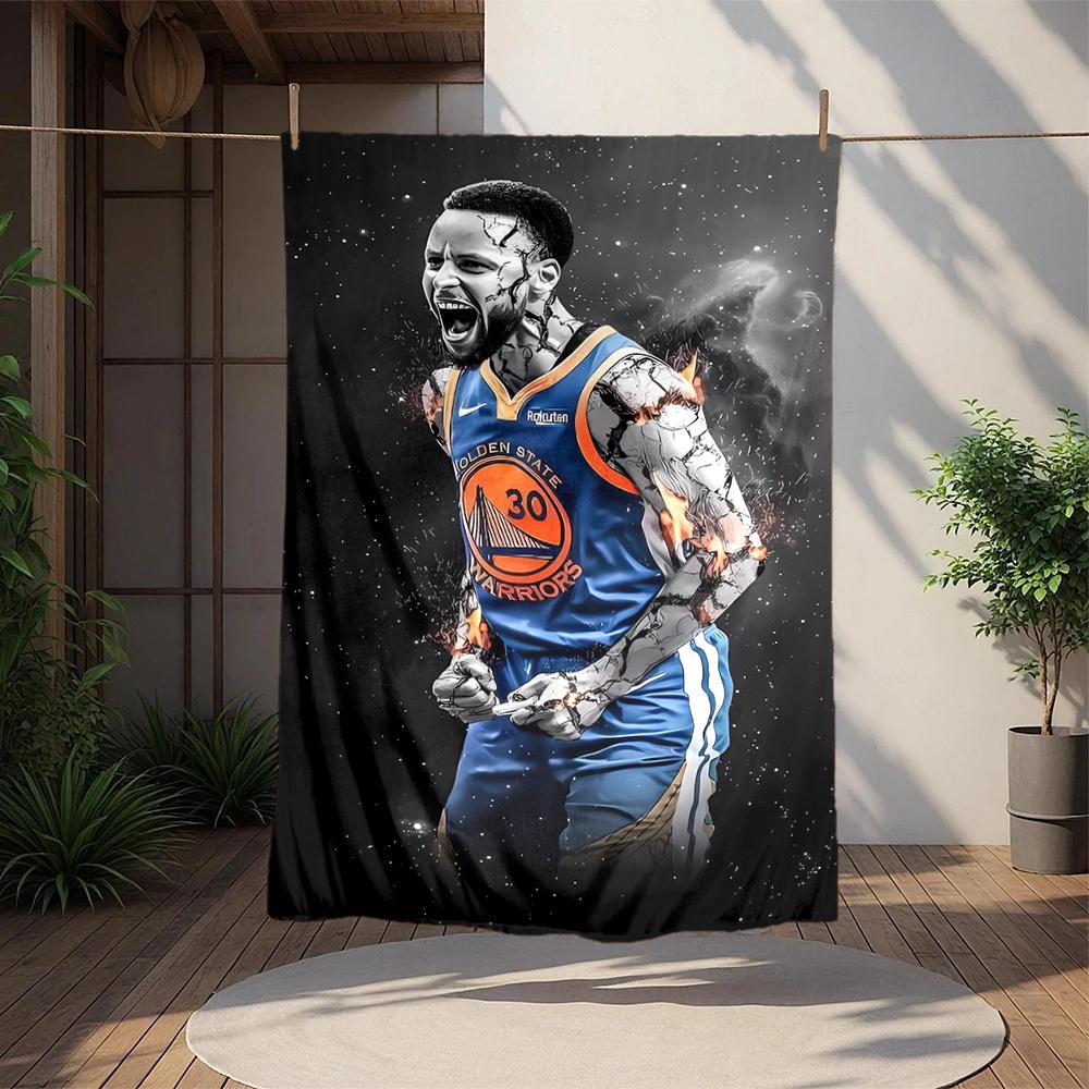1pc Basketball, Warriors, Celebration Digital Printed Flannel Blanket, Super Soft Plush Fleece Bed Cover, Multipurpose Four Season Blanket f