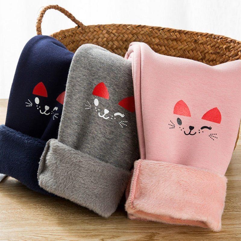 Jenter Tegneserie Tettsittende Underdelsbukser Høst og Vinter Fortykning Tykk Tynn Fløyel Varm Baby Barnebukser Stretch Yttertøy Bukser