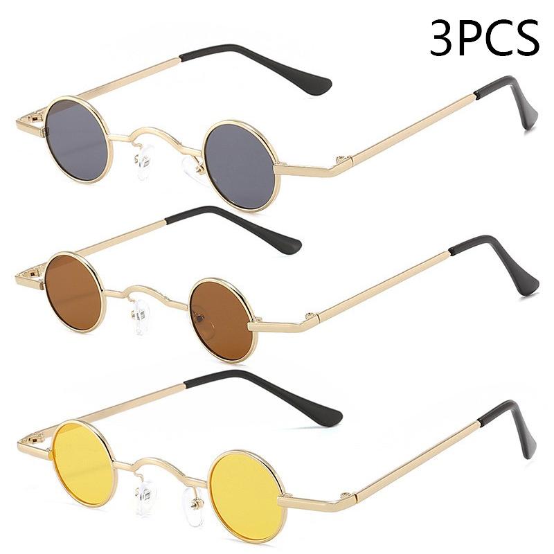 Vintage Rock Punk Sunglasses Small Round Metal Frame Black Lens Wide Bridge Unisex Driving Eyewear Classic Retro Style