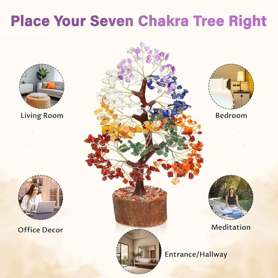 Crocon Seven Chakra Christmas Decoration Gemstone Tree Feng Shui Figurine Money Bonsai Good Luck Reiki Healing Crystals Ornament Sculpture 10-12