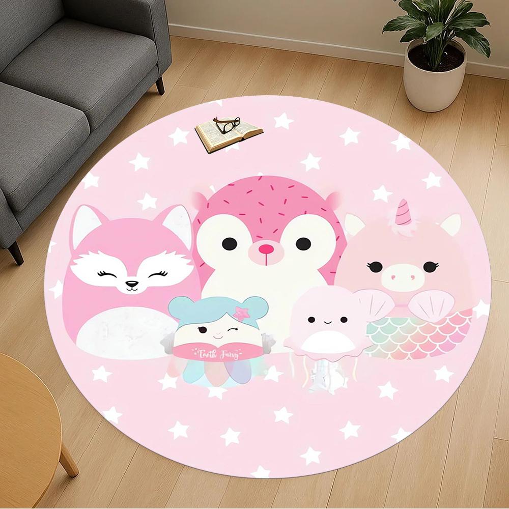 1pc Pink Animals Round Chair mat Area Rug - Non-Slip, Floor Mat for Office, Bedroom, home decor Christmas Gift p0811229
