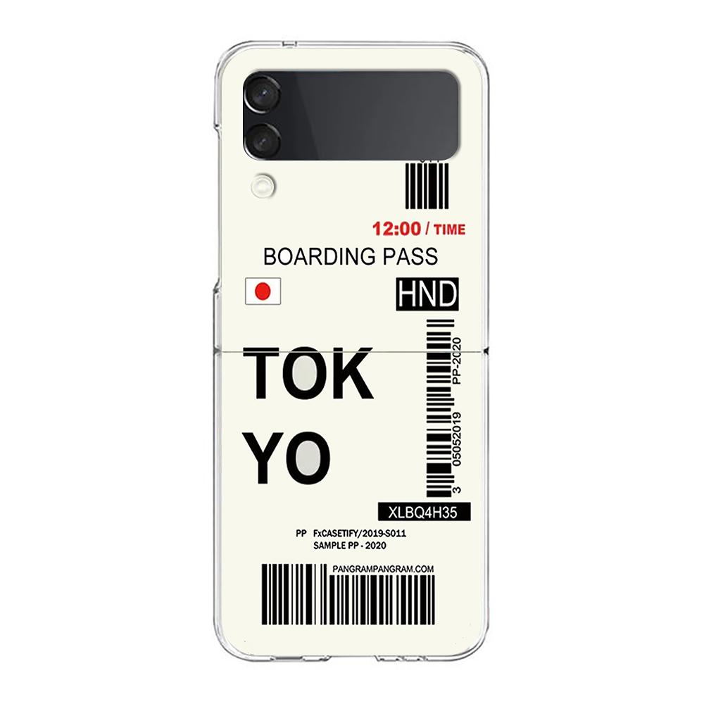 Phone Case For Samsung Galaxy Z Flip 3 4 5 Hard Folding PC World City Travel Ticket New York Label For Samsung Z Flip 6 Cover