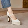 Beautiful French Niche Platform One Word Mary Jane Shoes Temperament Block Heel High Heels Women