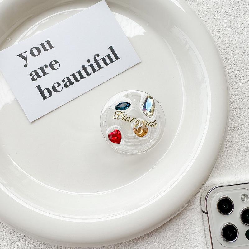 

Colored Gemstone Diamond Rhinestone Round Wind Mobile Phone Case Desktop Bracket Airbag Back Sticker Retractable Portable