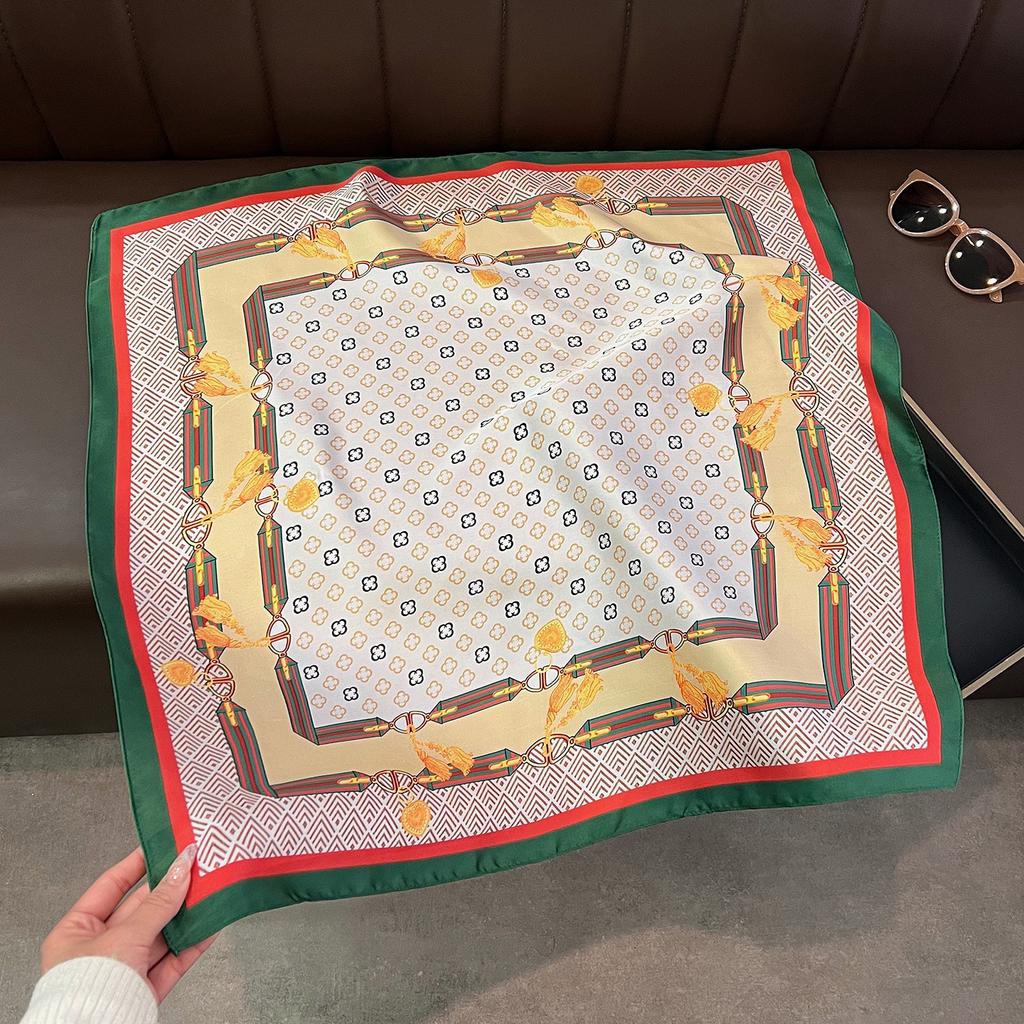Light luxury chain simulation silk printing silk scarf square scarf high-end shawl sunscreen neck small square scarf headscarf scarf women