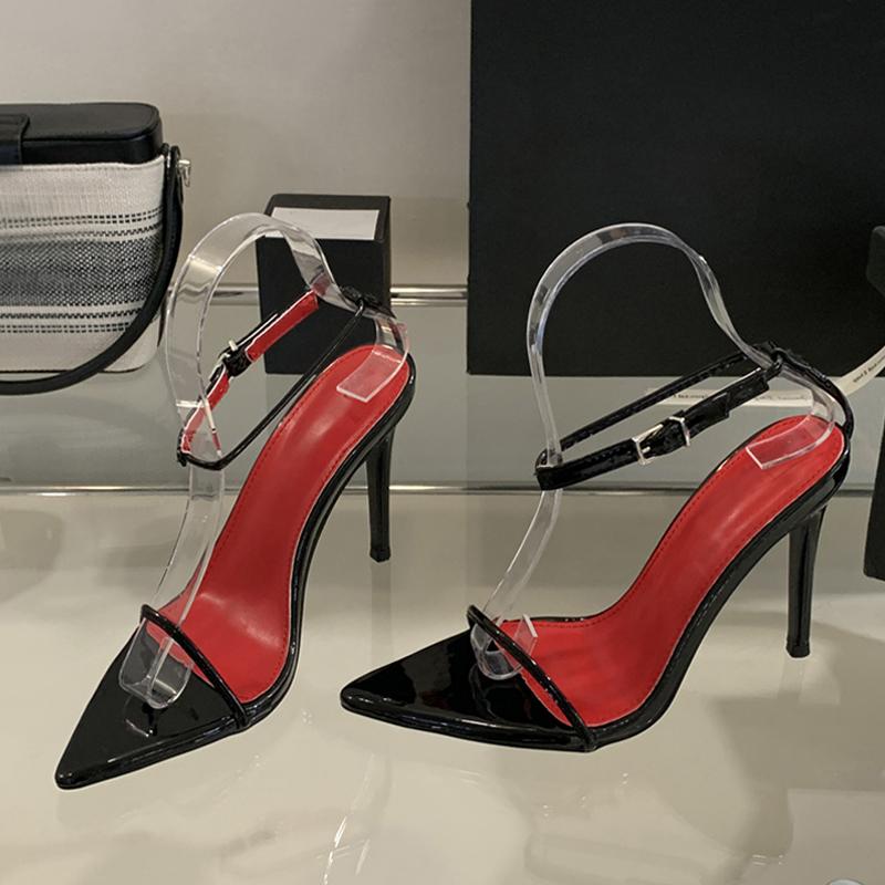 

Мода Liyke 2025 Летняя Мода Белые Лакированные Сандалии на Ремешке вокруг Щиколотки Женские Сексуальные с Острым Открытым Носком Туфли Стриптизерши Свадебные Выпускные Туфли 35 чёрный