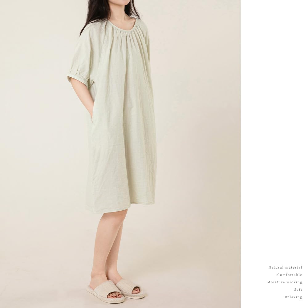 Cotton Double Gauze Pajama and Size Green [Yes family] Women's 100% Dress, Knee-Length, Summer, Flattering, Stylish, Elegant, LL,
