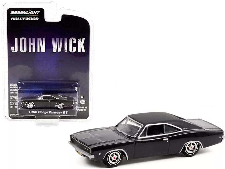 Greenlight Scale Dodge Charger 1968 Black Diecast Model Car 1/64 R/T "John Wick"