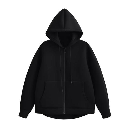 Autumn Spring Women Coat Hooded Drawstring Long Sleeves Pockets Zip-up Elastic Cuff Hem Loose Sport Hoodie Casual Daily Wear Jacket